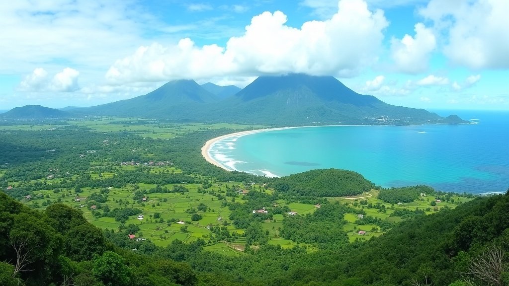 Island of Java, A panoramic view of volcanic mountains and lush landscapes on the Indonesian island of Java