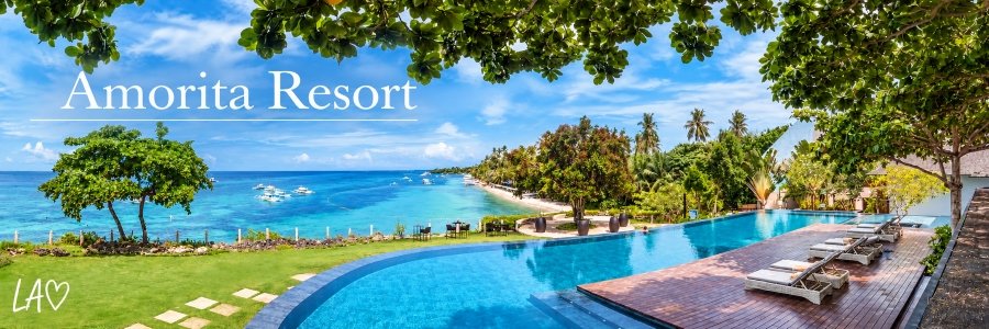 Amorita Resort in Panglao, Bohol, featuring a stunning infinity pool overlooking turquoise ocean waters, tropical gardens, and a beautiful palm-lined coastline.
