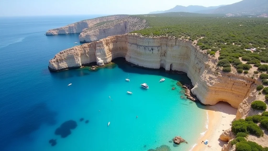 Cala Rossa beach in the Egadi Islands with turquoise water and limestone cliffs