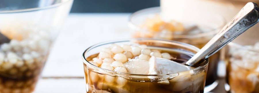 taho filipino street food dessert with tofu brown sugar syrup and sago pearls