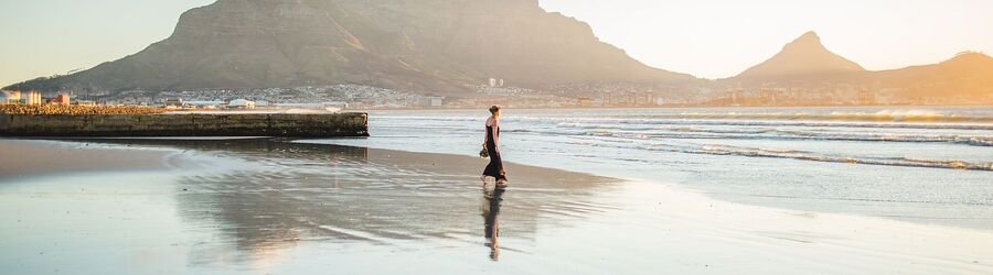 Sandy beaches and turquoise water along the Cape Peninsula South Africa coast.