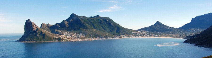 Coastal view of Cape Town South Africa with the Twelve Apostles mountain range.