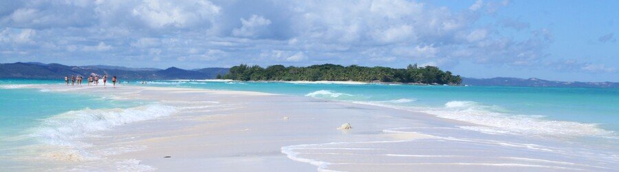 Crystal-clear water and white sandbar leading to Nosy Iranja Madagascar