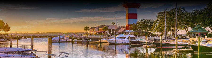 Harbour Town Lighthouse marina at sunset Hilton Head Island