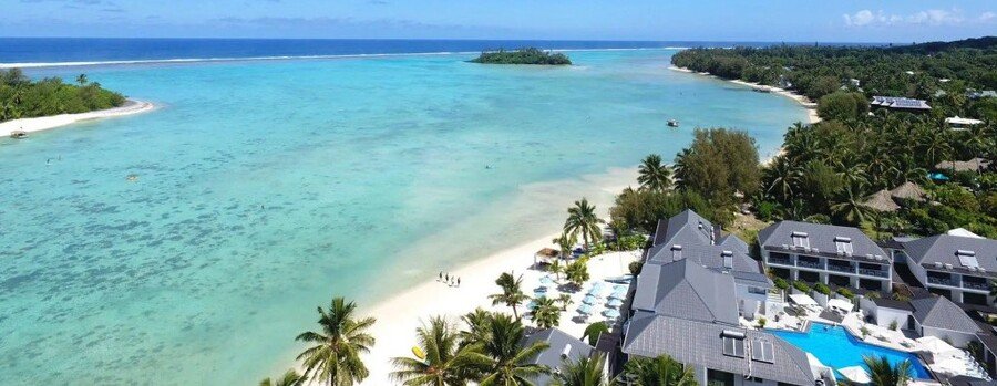 Muri Beach Club Resort aerial view of Muri Lagoon and beachfront in Rarotonga