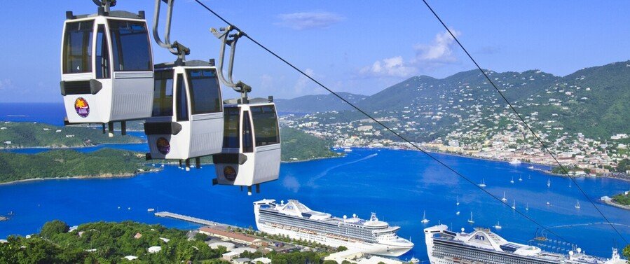 Paradise Point Tramway overlooking cruise ships in St. Thomas harbor
