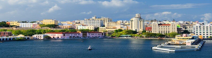 Scenic waterfront view of Old San Juan Puerto Rico from the cruise harbor