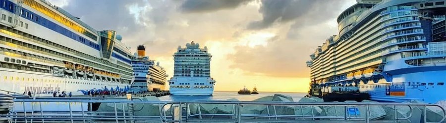 Cruise ships docked at Phillipsburg St. Maarten at sunrise