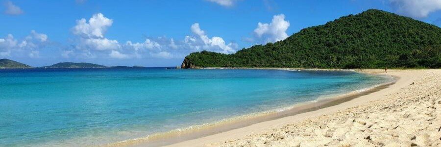 Soft sand and calm turquoise water at Smuggler’s Cove in Tortola