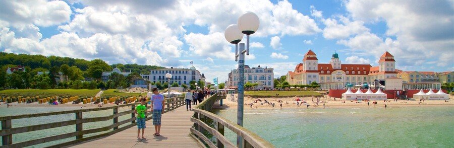 Binz Pier on Rügen Island Germany with beach promenade seaside villas and Baltic Sea views