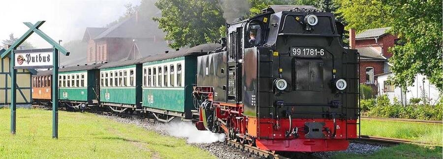 Rasender Roland historic steam train traveling through Rügen Island Germany connecting coastal resort towns