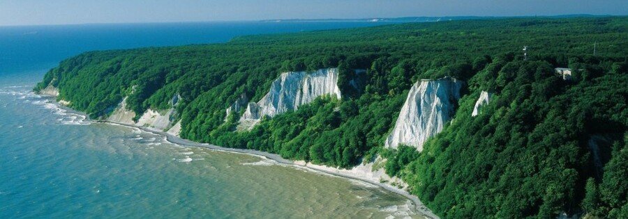 Rugen Island chalk cliffs in Jasmund National Park Germany above Baltic coast