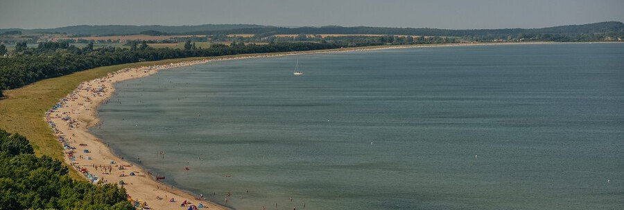 Aerial view of Thiessow beach on Rügen Island Germany along the Baltic Sea