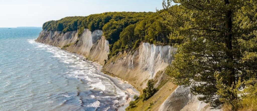 Chalk cliffs near Thiessow on Rügen Island overlooking the Baltic Sea