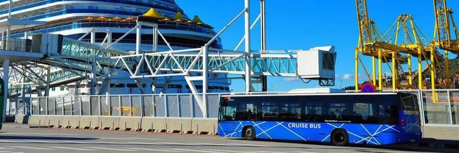 Blue Cruise Bus at Barcelona cruise port near Moll Adossat terminals