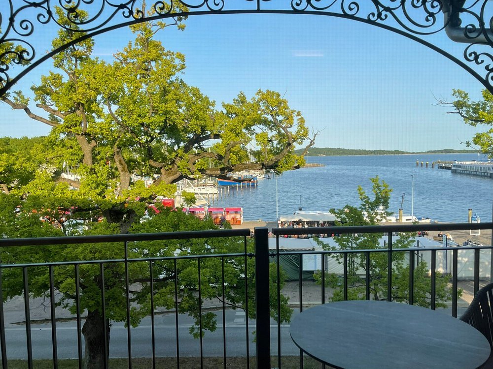 Balcony view of Lauterbach marina and Rügischer Bodden from Hafenhotel zu Putbus