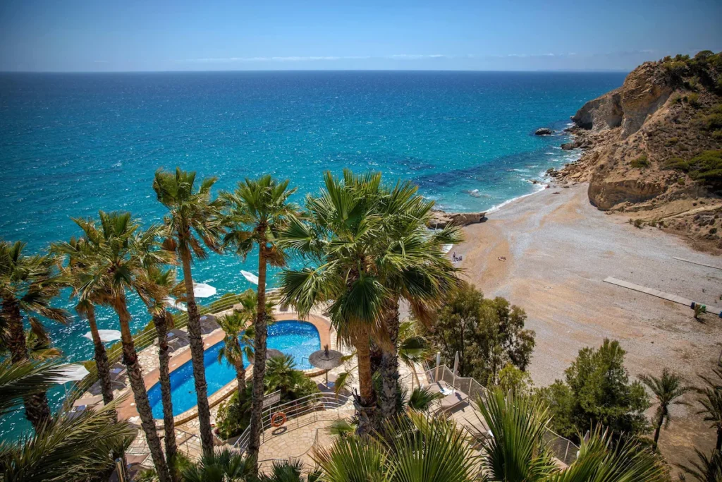 Hotel Servigroup Montiboli in Villajoyosa Spain with cliffside views, Mediterranean Sea, and luxury pool area