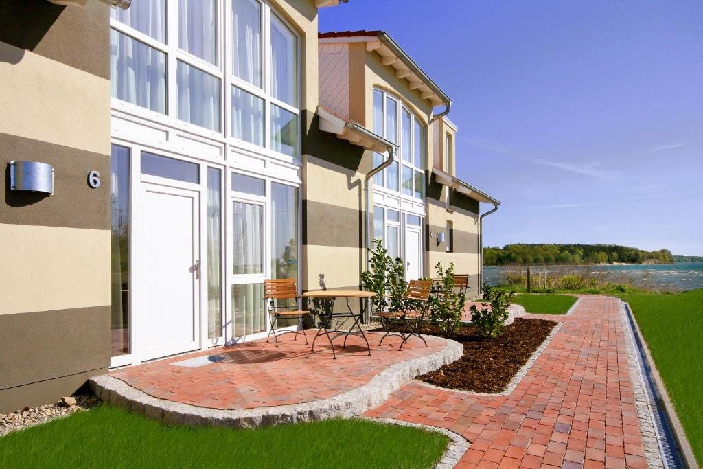 Nautilus hotel exterior with waterfront terrace near Putbus on Rügen Island