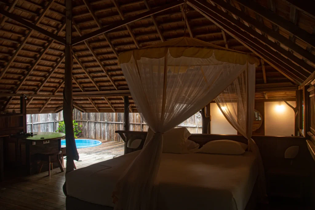 Private plunge pool inside bungalow at Tevahine Dream Rangiroa