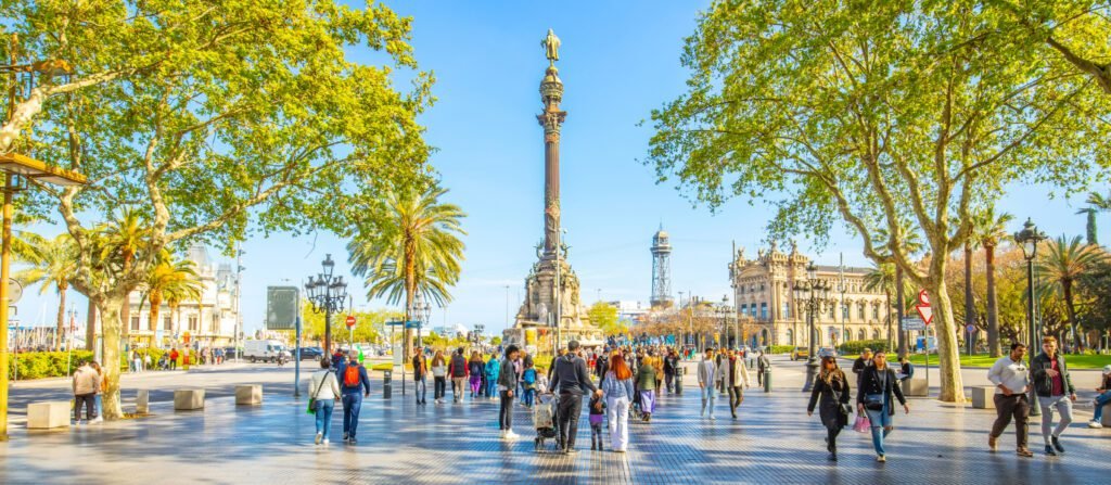 Christopher Columbus Monument at the start of La Rambla in Barcelona near the cruise port