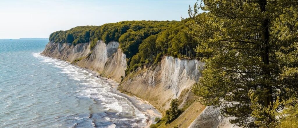 White chalk cliffs of Jasmund National Park near Lohme on Rügen Island along the Baltic Sea coast