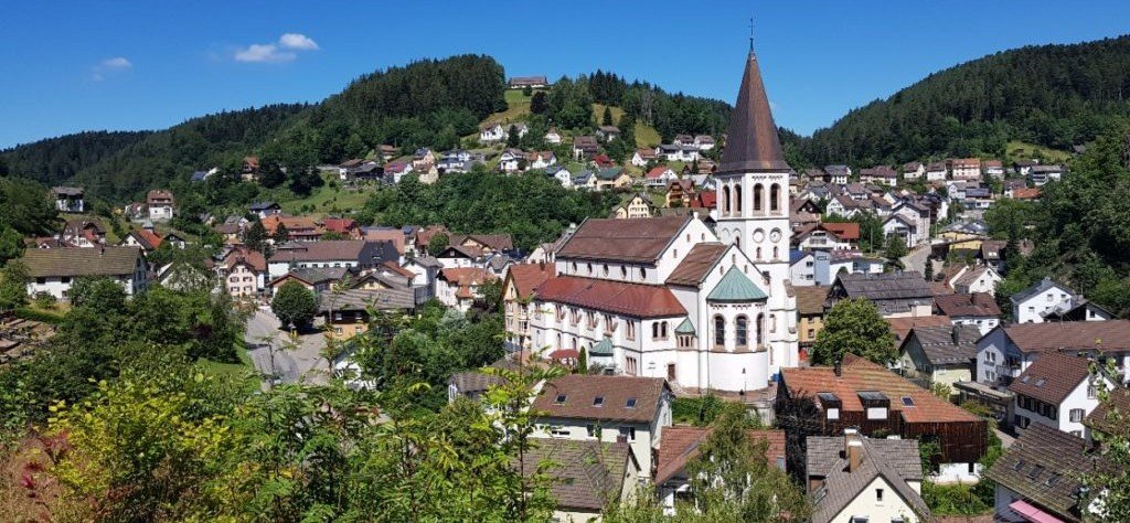 View of Lauterbach village and church on Rügen Island Germany near Putbus