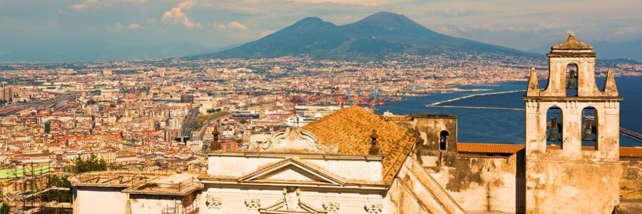 Panoramic view of Naples city with Mount Vesuvius in the background Italy