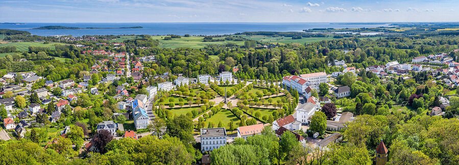 Aerial view of Putbus town square and gardens on Rügen Island Germany