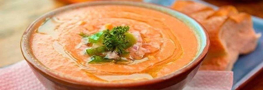Málaga gazpacho cold tomato soup with olive oil and fresh garnish