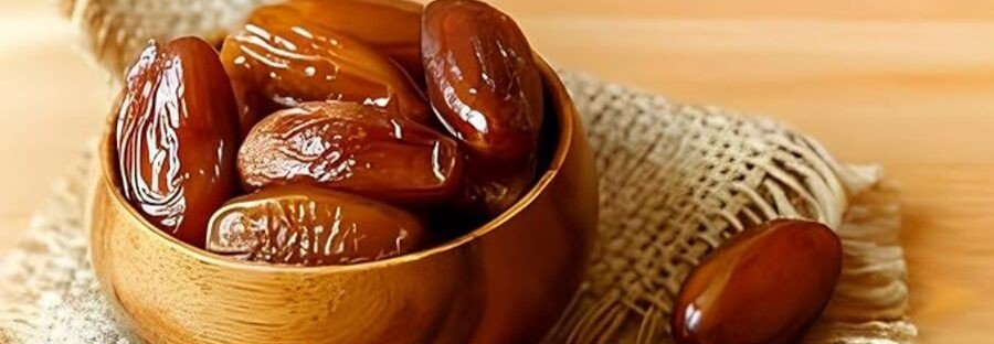 Traditional Algerian dates in a wooden bowl, a popular local food and souvenir from Algiers.