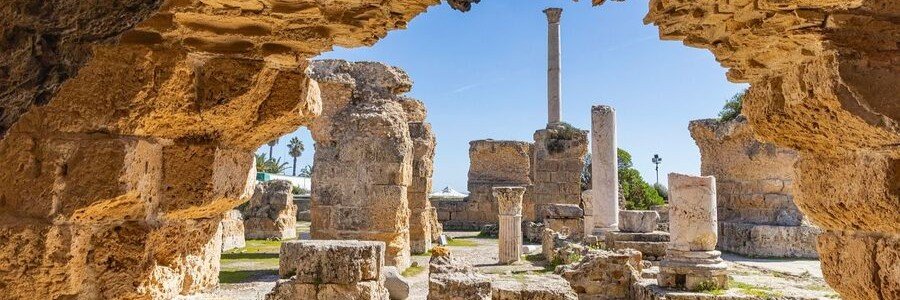 Ancient Roman ruins of Carthage near La Goulette cruise port in Tunisia.