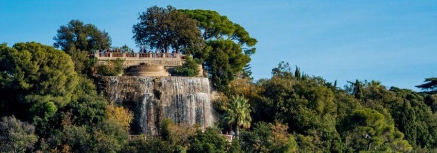 Castle Hill waterfall in Nice with panoramic views over the city and surrounding coastline