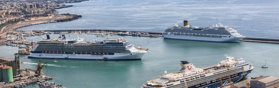 Cruise ships docked at Catania port with harbor view in Sicily