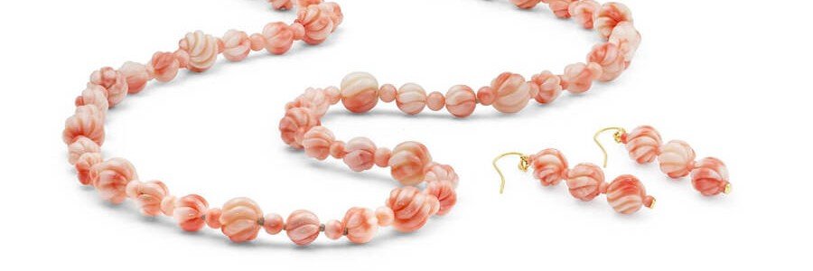 Corsican coral jewelry with pink coral necklace and matching earrings