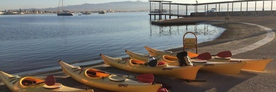Kayaks near the water at Devil’s Saddle in Cagliari