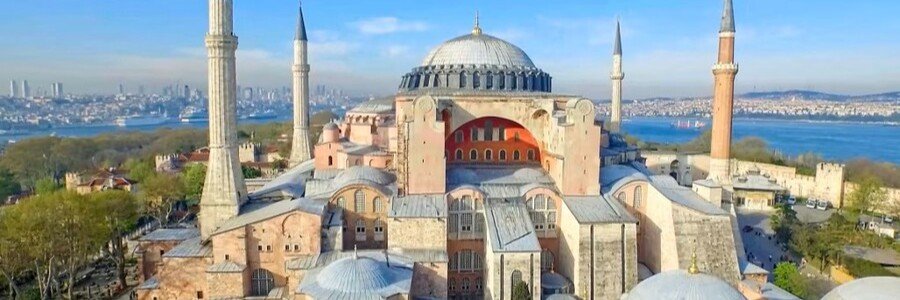 Hagia Sophia in Sultanahmet Istanbul near Istanbul Port and Bosphorus skyline