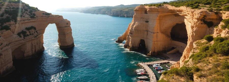 Dramatic sea arch at Hercules Caves near Tangier Morocco.