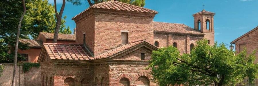 Mausoleum of Galla Placidia in Ravenna Italy with historic brick architecture