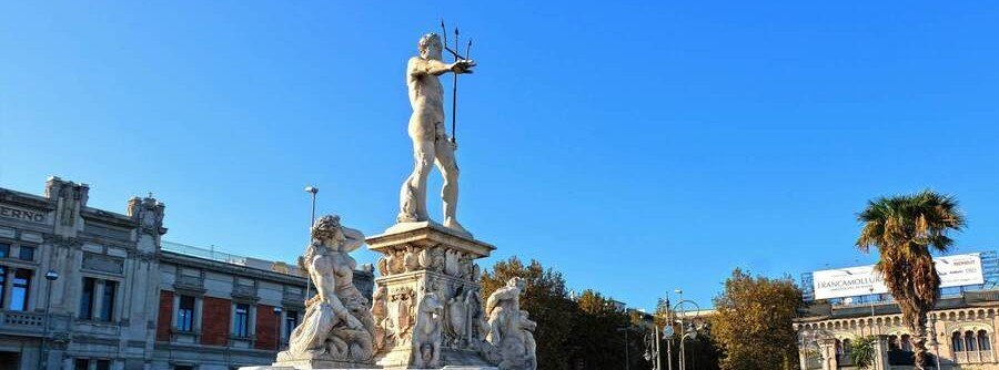 Fountain of Neptune in Messina city center with historic buildings