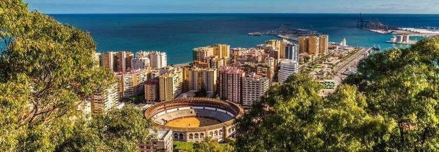 Mirador de Gibralfaro Málaga view overlooking city, bullring, port, and coastline