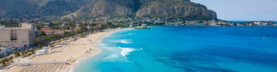 Mondello Beach near Palermo with turquoise water and sandy shoreline