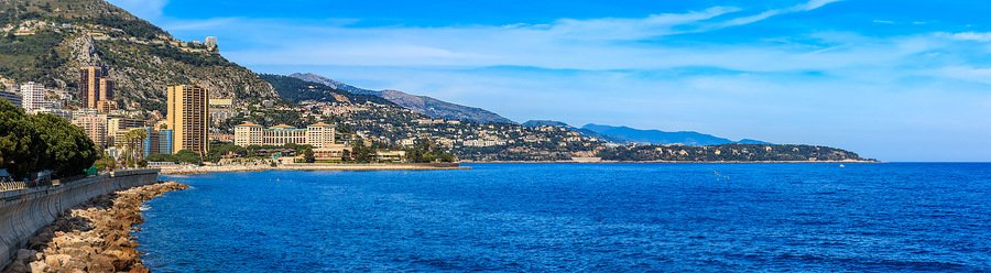Monte Carlo coastline with Mediterranean Sea and scenic waterfront views