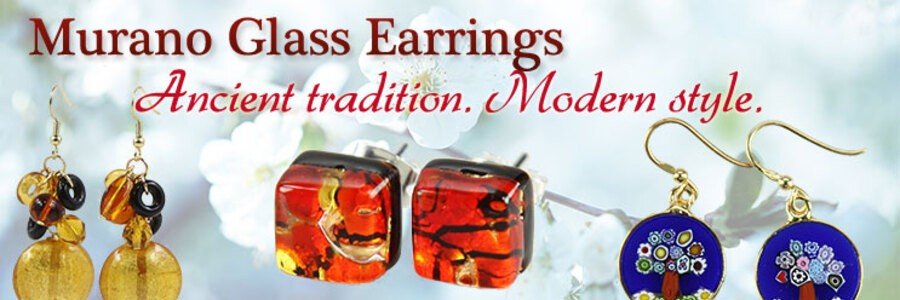 Colorful Murano glass earrings displayed as Venetian souvenirs