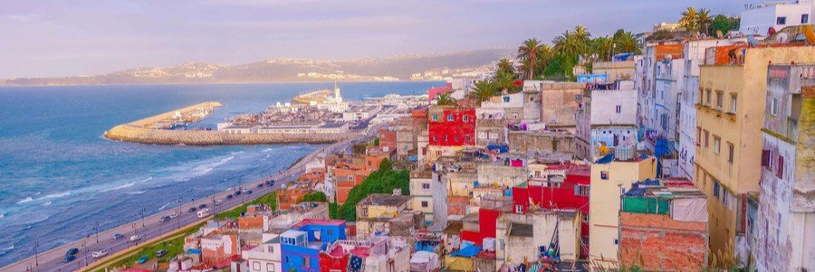 Colorful hillside town Colorful hillside and harbor view in Tangier Morocco.