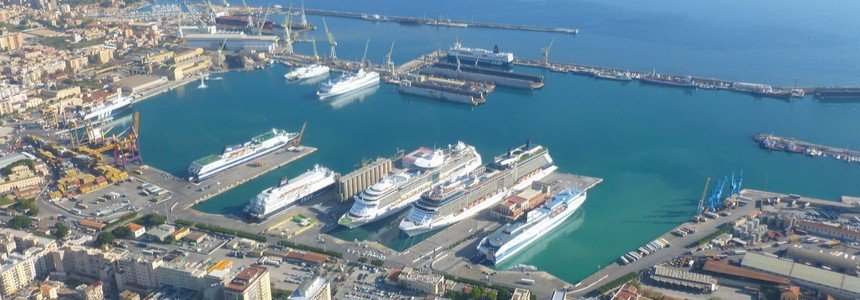 Aerial view of Palermo port in Sicily with cruise ships and harbor in Sicily