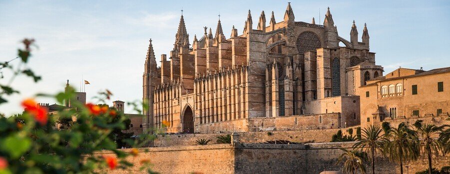 La Seu Cathedral in Palma de Mallorca with Gothic architecture and waterfront views