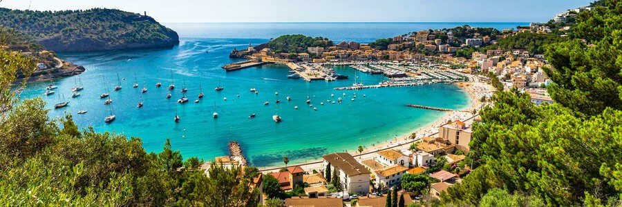 Palma de Mallorca Port with turquoise bay, boats, marina, and coastal town views