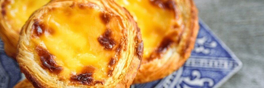 Close-up of traditional Portuguese pastel de nata custard tart