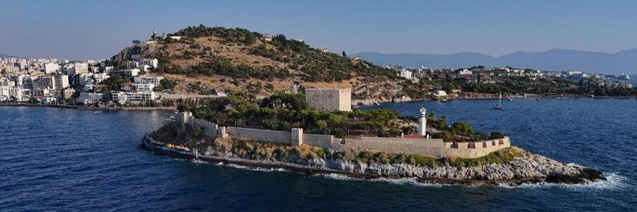 Pigeon Island fortress in Kusadasi with stone walls and sea views