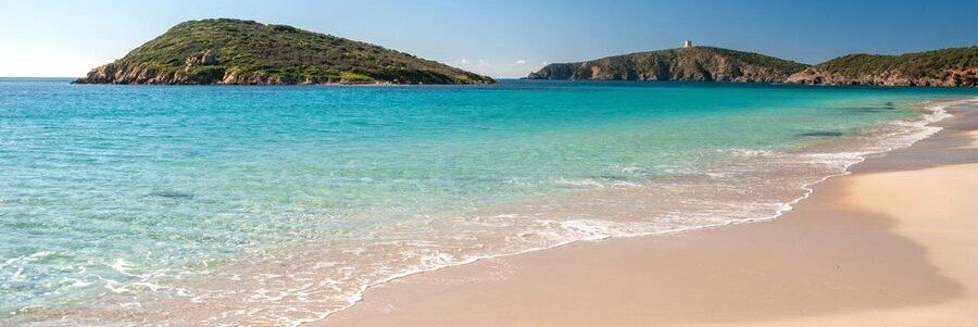 Poetto Beach with clear water in Cagliari Sardinia